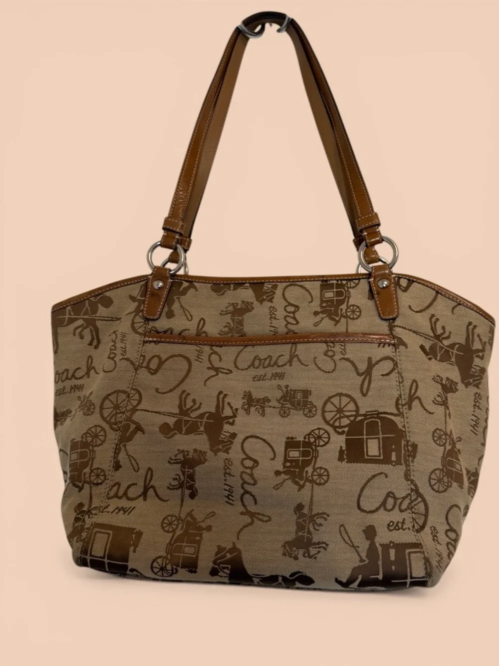 Coach Y2K Modern Vintage late 2009 Tan Signature Canvas Tote with Carriage Print - Picture 2 of 15